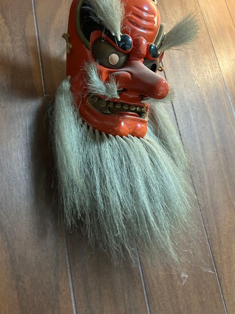 神楽面 オレンジ色 装飾用