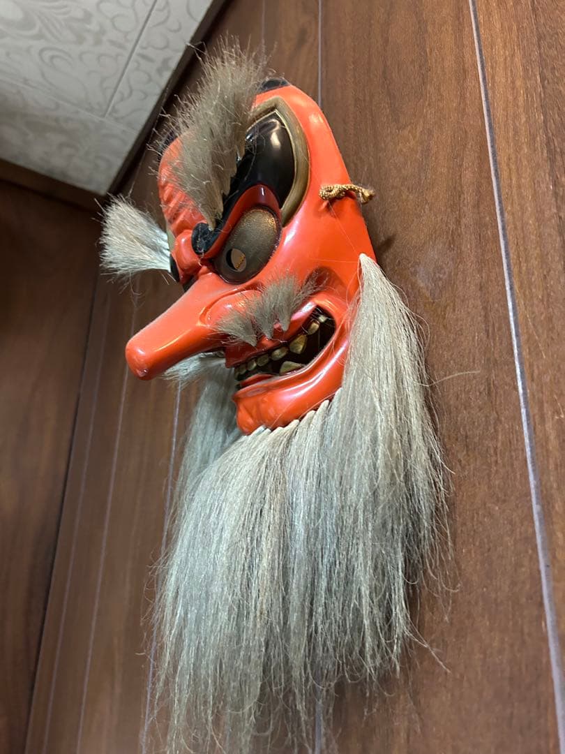 神楽面 オレンジ色 装飾用