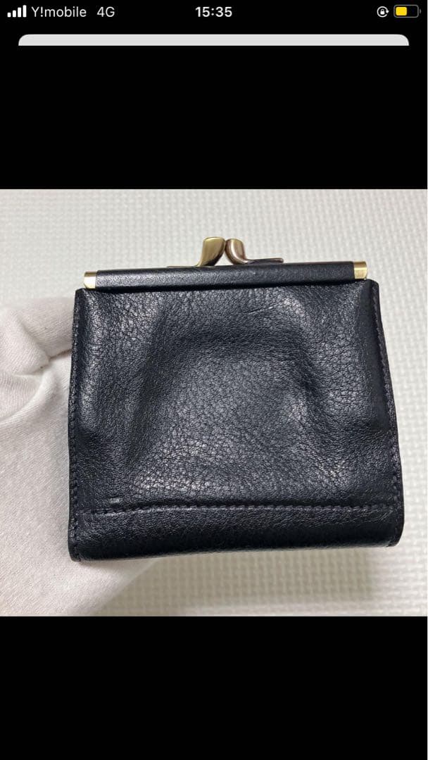 未使用　限定品　IL BISONTE レザーがま口三つ折り財布　ハートロゴ　黒