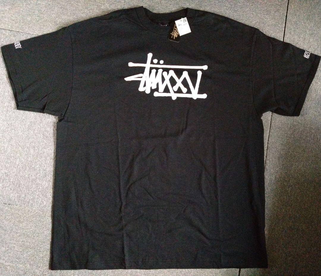 未使用★STUSSY Tシャツ XL 25周年 黒白 ストックロゴ