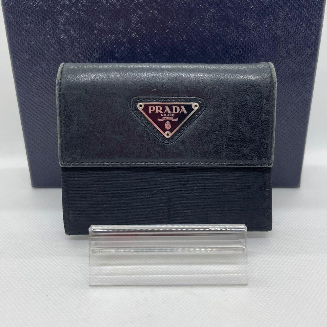 【美品】プラダ サフィアーノレザー テスートナイロン ケース 黒