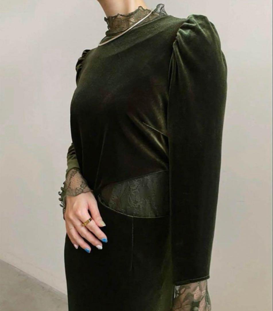 〈美品〉ameri / UND VELOUR HOLE LACE DRESS