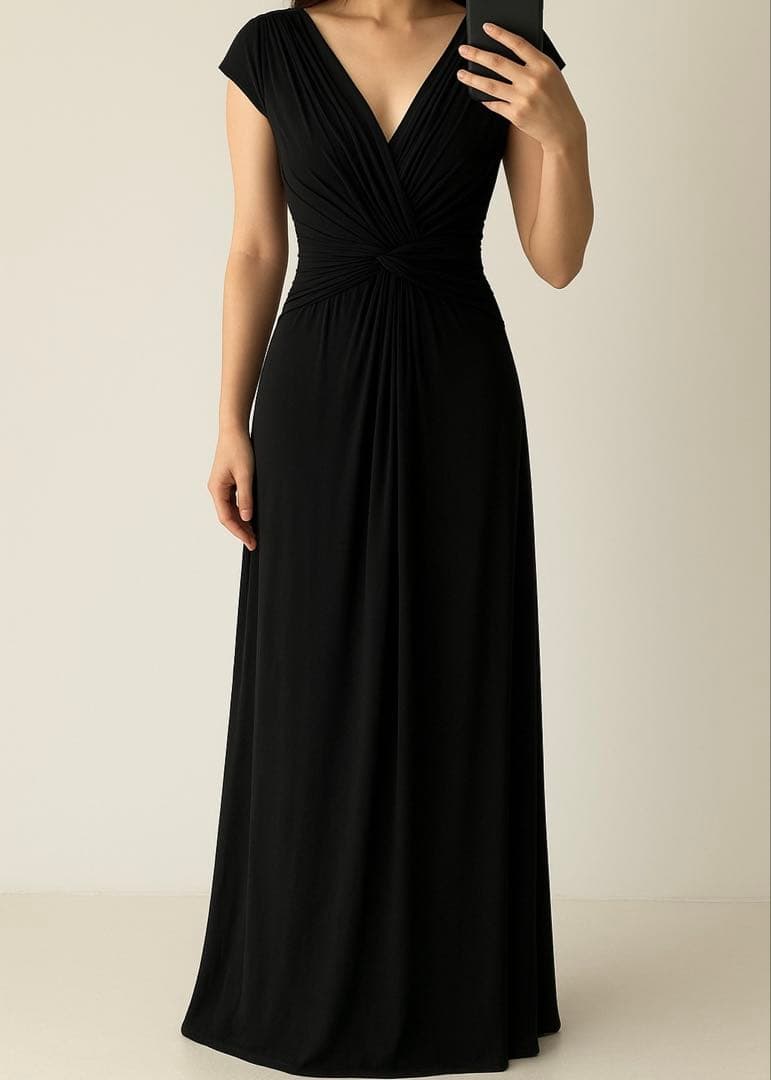 ショウジタダシオケージョンブラックロングドレス二次会成人式結婚式パーティ