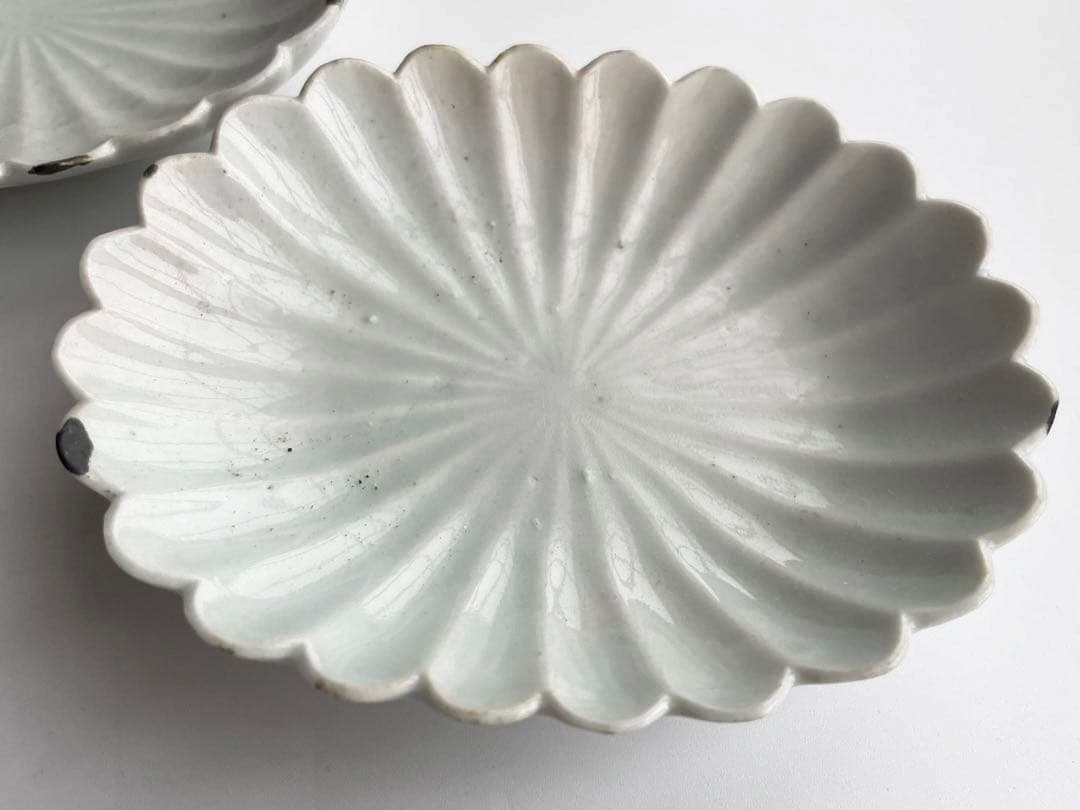 骨董　アンティーク　白磁　菊花小皿　楕円　オーバル　小皿　柿右衛門　古伊万里