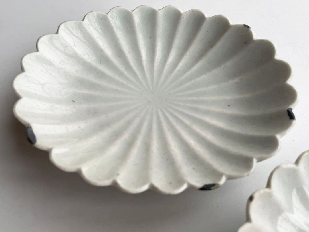 骨董　アンティーク　白磁　菊花小皿　楕円　オーバル　小皿　柿右衛門　古伊万里