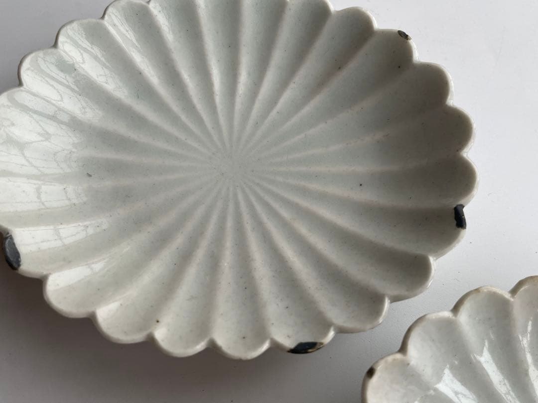骨董　アンティーク　白磁　菊花小皿　楕円　オーバル　小皿　柿右衛門　古伊万里
