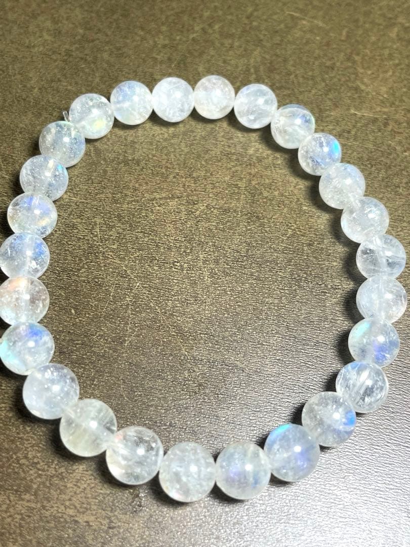 【新入荷】　レインボームーンストーン7㎜ブレス（新品）マダガスカル産虹色シラー②