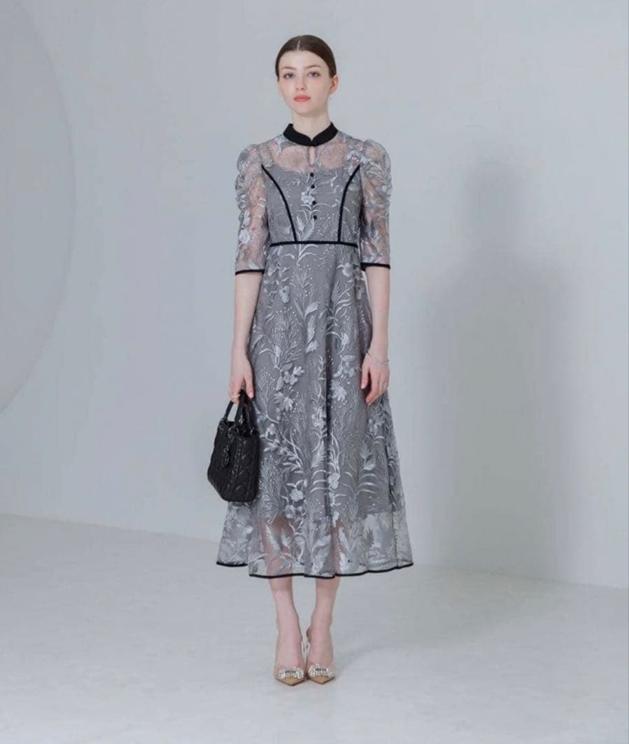 leja 花柄チュールパフスリーブワンピースドレス