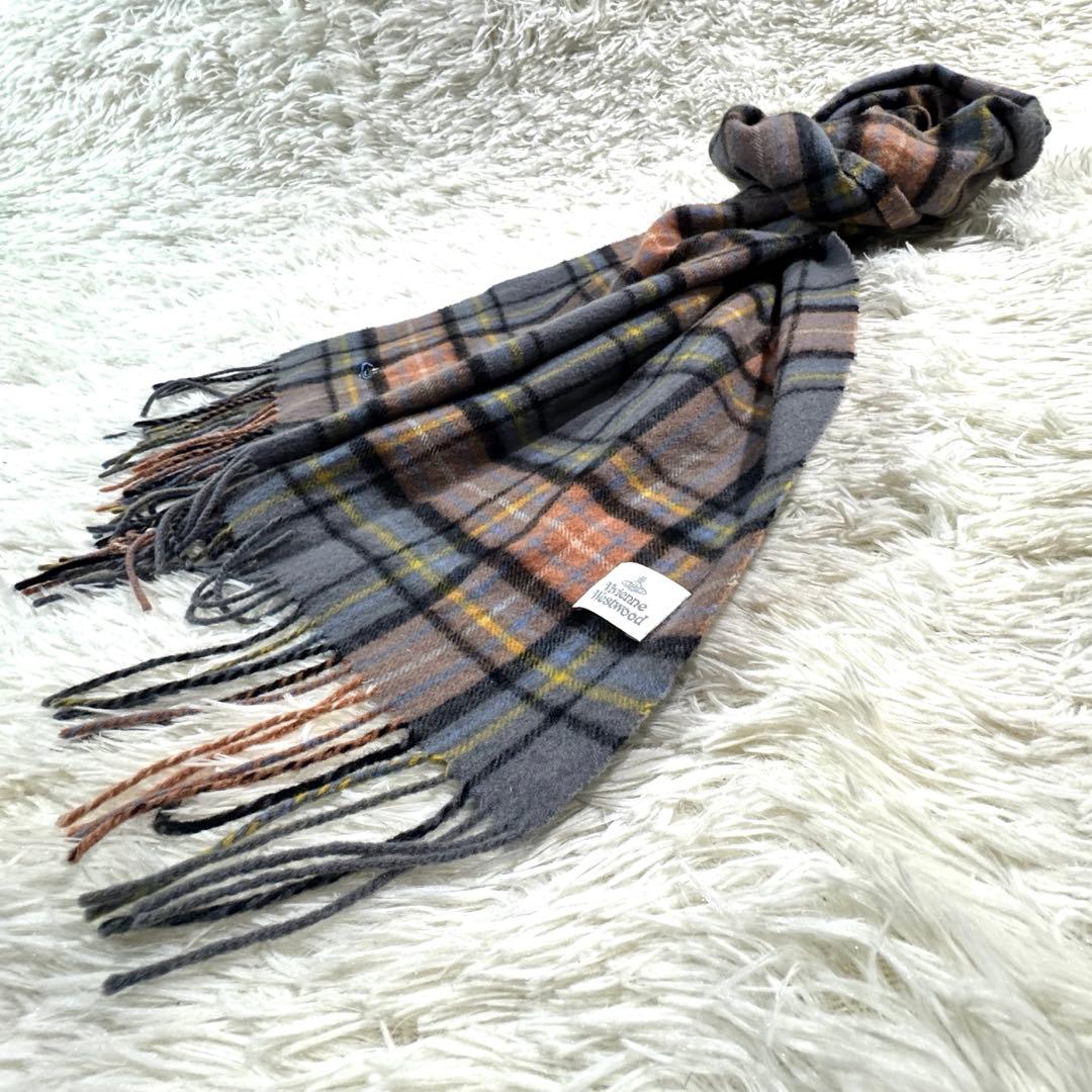 美品✨ヴィヴィアンウエストウッド マフラー オーブ刺繍 ロゴ カシミヤ 大判