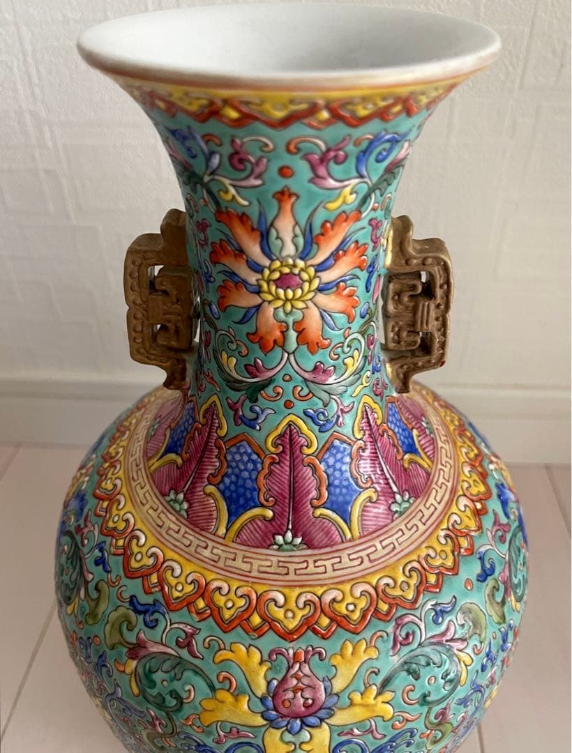 中国 骨董品 大清乾隆年製 粉彩鳳凰花唐草文 瓶