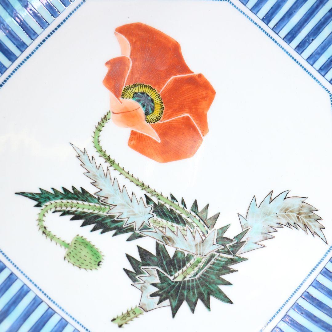 梶本太衛作 色絵芥子の図 飾皿 大皿 共箱　V188　1F14