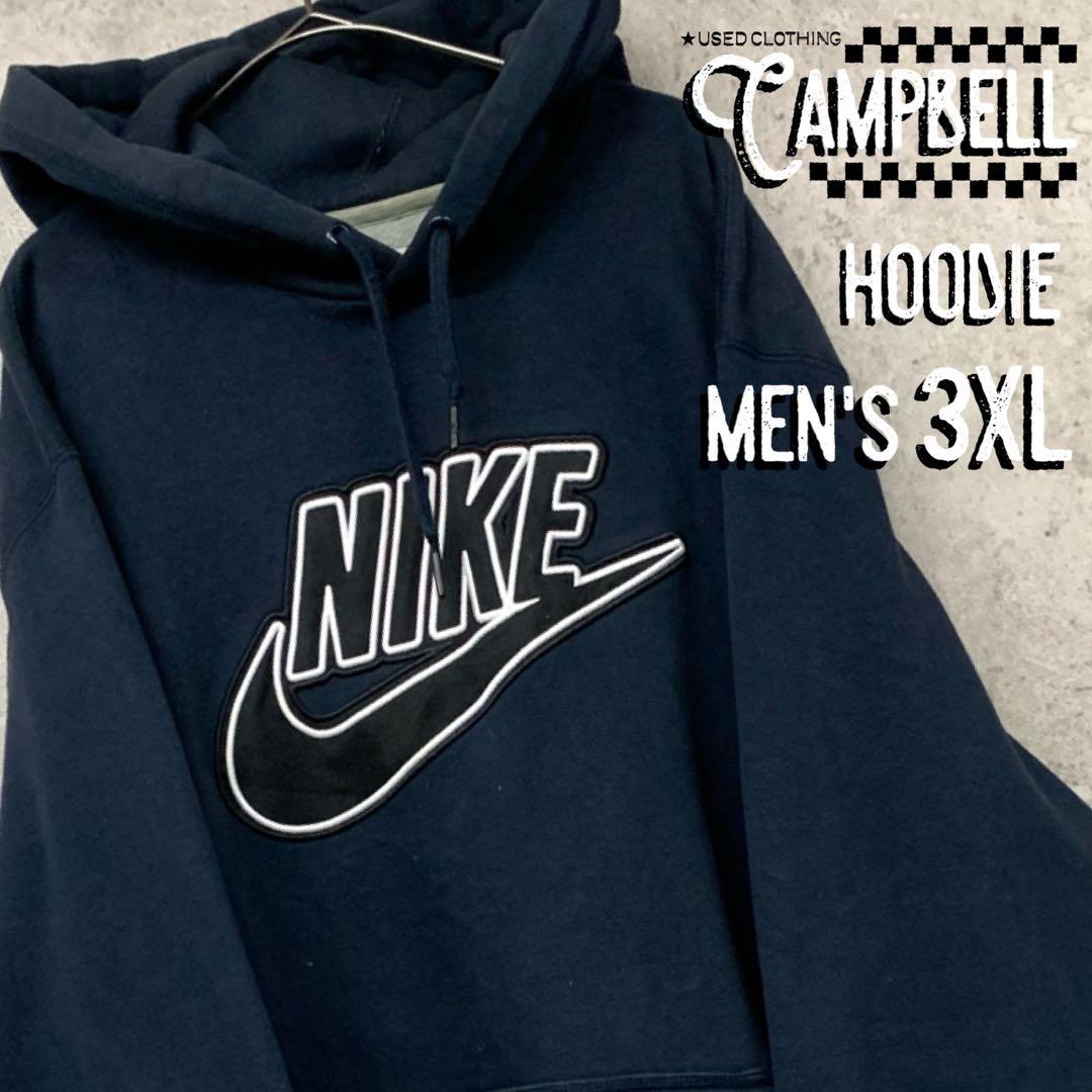 【レア3XL☆US輸入】ナイキ スウッシュロゴ刺繍スウェットパーカー ネイビー