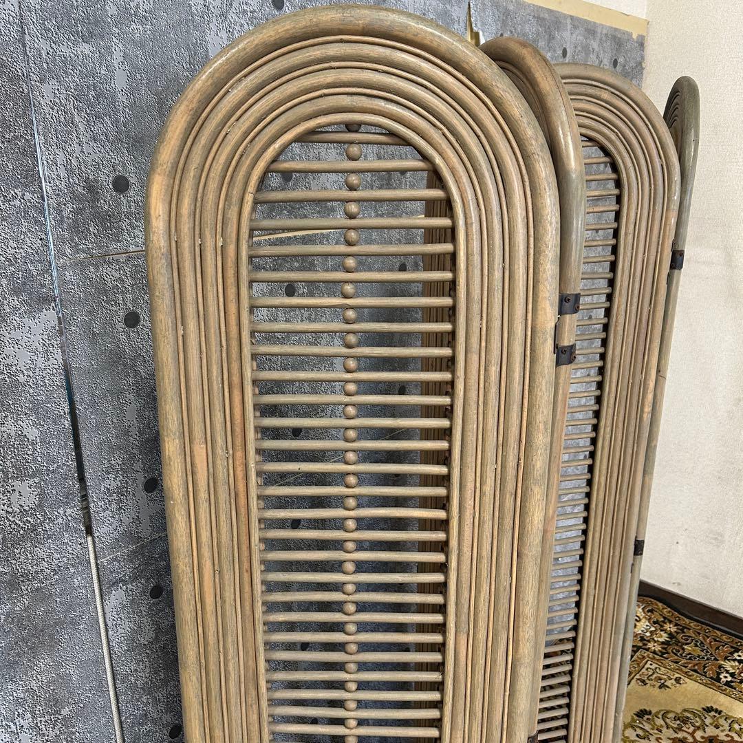 shuca꧁籐家具꧂ラタン4連パーテーション ブラインド 間仕切り レトロ
