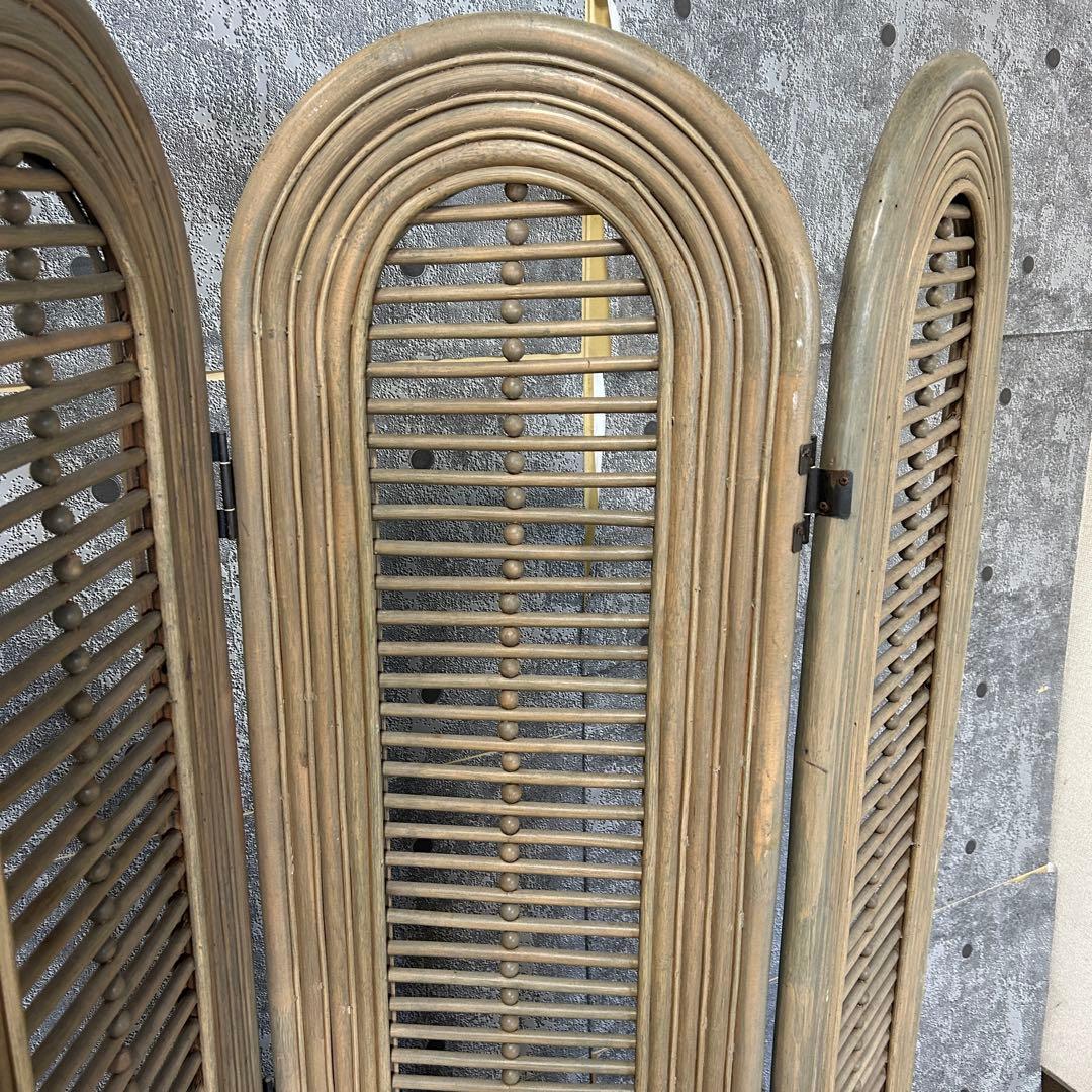 shuca꧁籐家具꧂ラタン4連パーテーション ブラインド 間仕切り レトロ