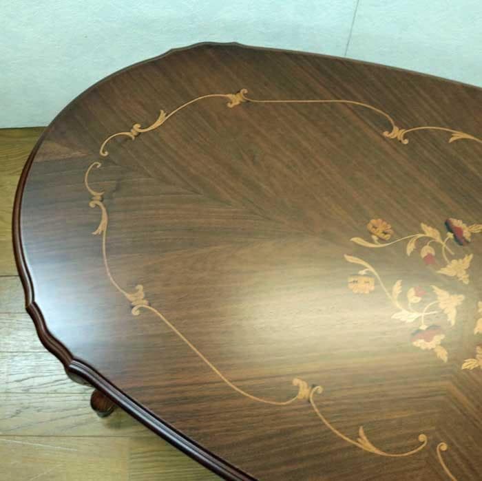 管01 イタリア リビングテーブル 117cm 象嵌 ヨーロピアン クラシック