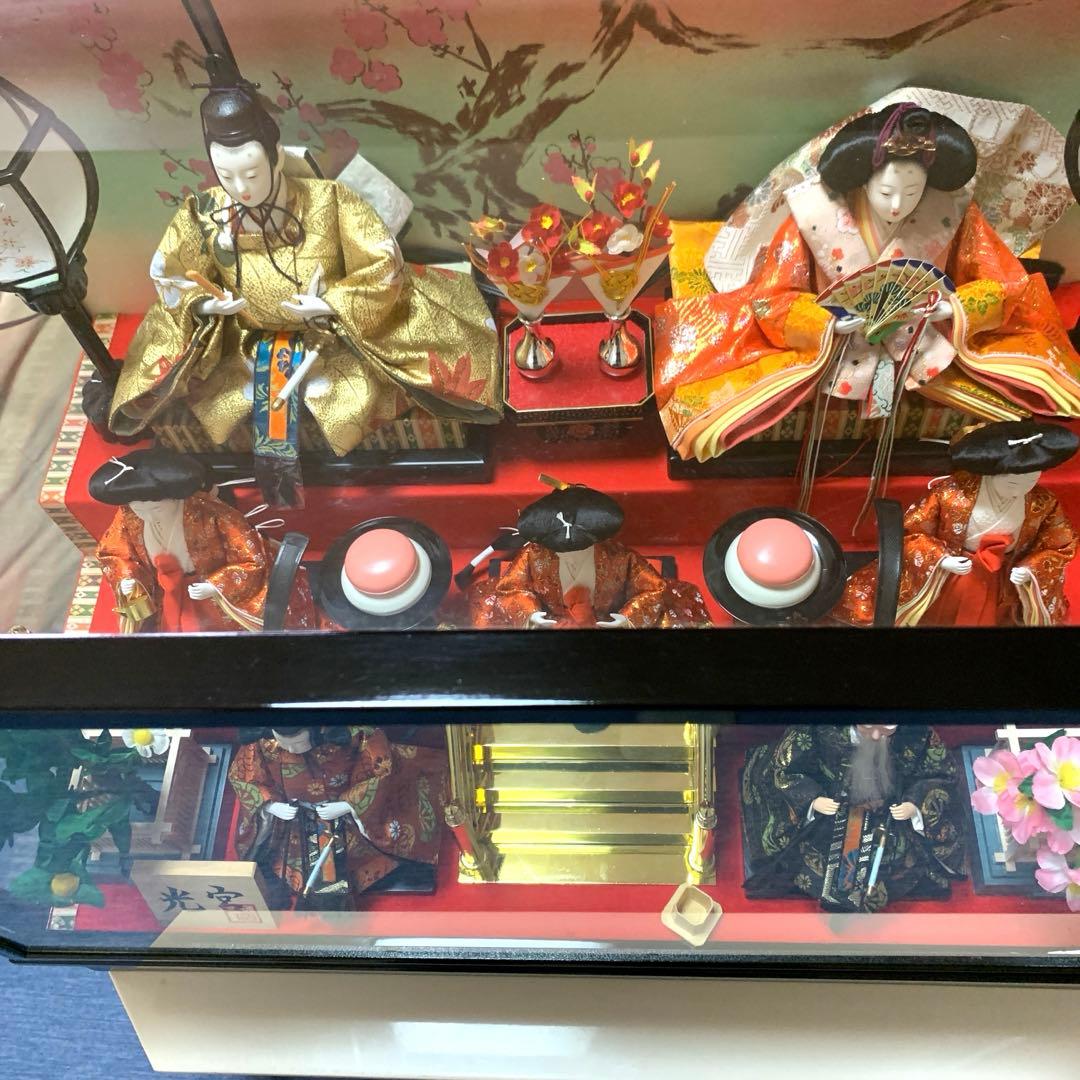 雛人形　7人飾り　3段　ケース　オルゴール　灯りつき