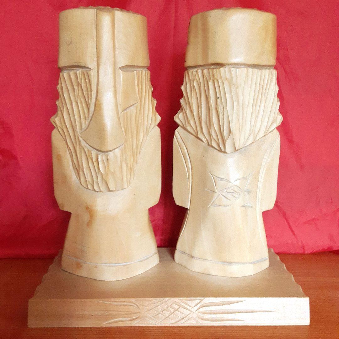 アイヌ　木彫り　夫婦人形