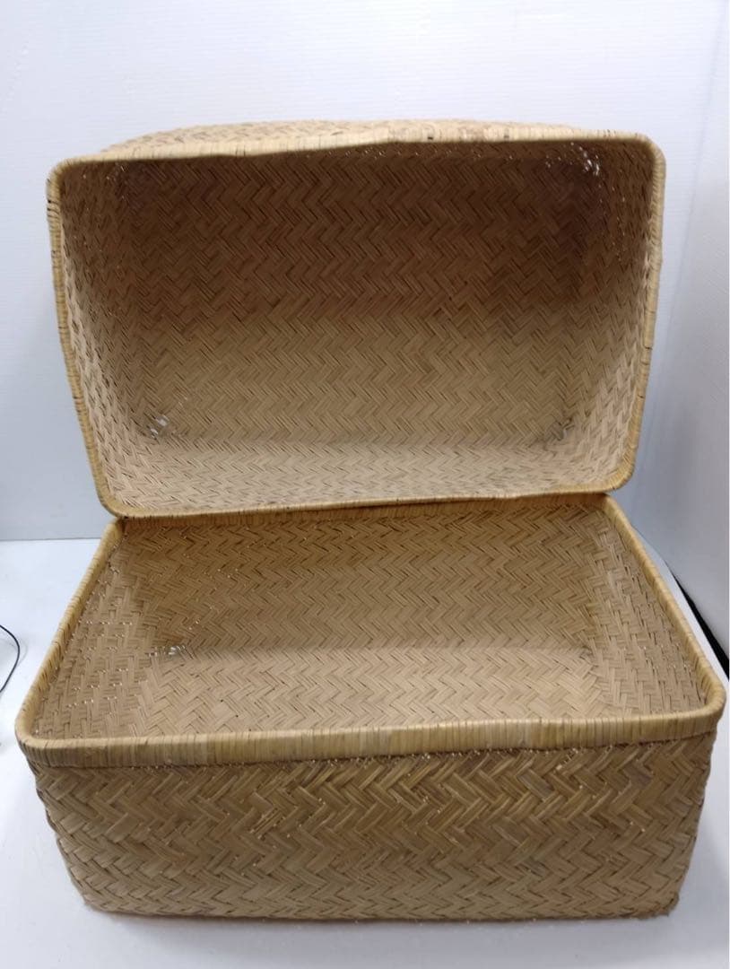 【大型】竹行李 網代編み 蓋付き 竹籠 収納バスケット 昭和レトロ 衣装籠