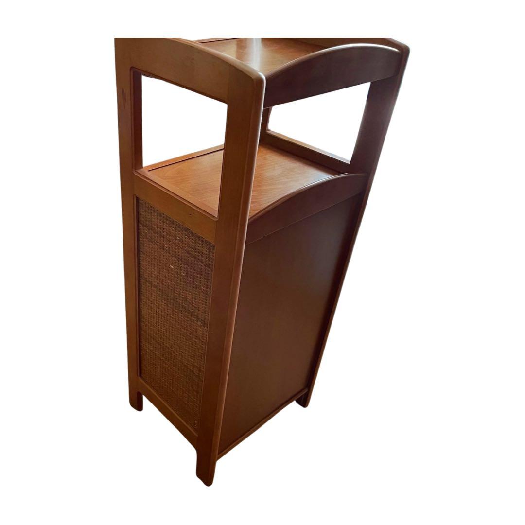 希少　カリモク ラタン 木製電話台・FAX台 引き出し付き 昭和レトロ