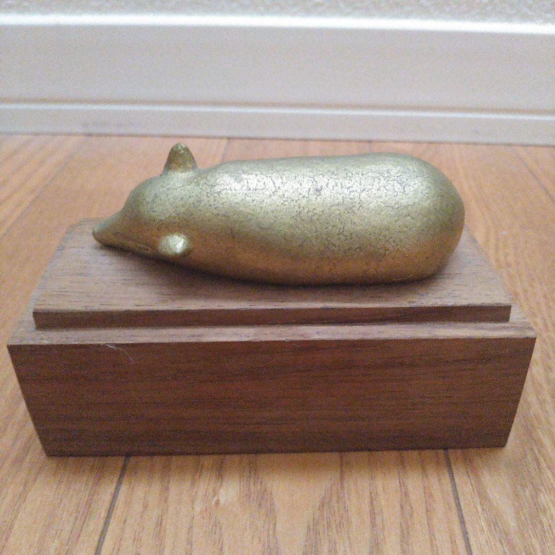 沢田英男 ぶた(金属製) アート作品 木製台座付き