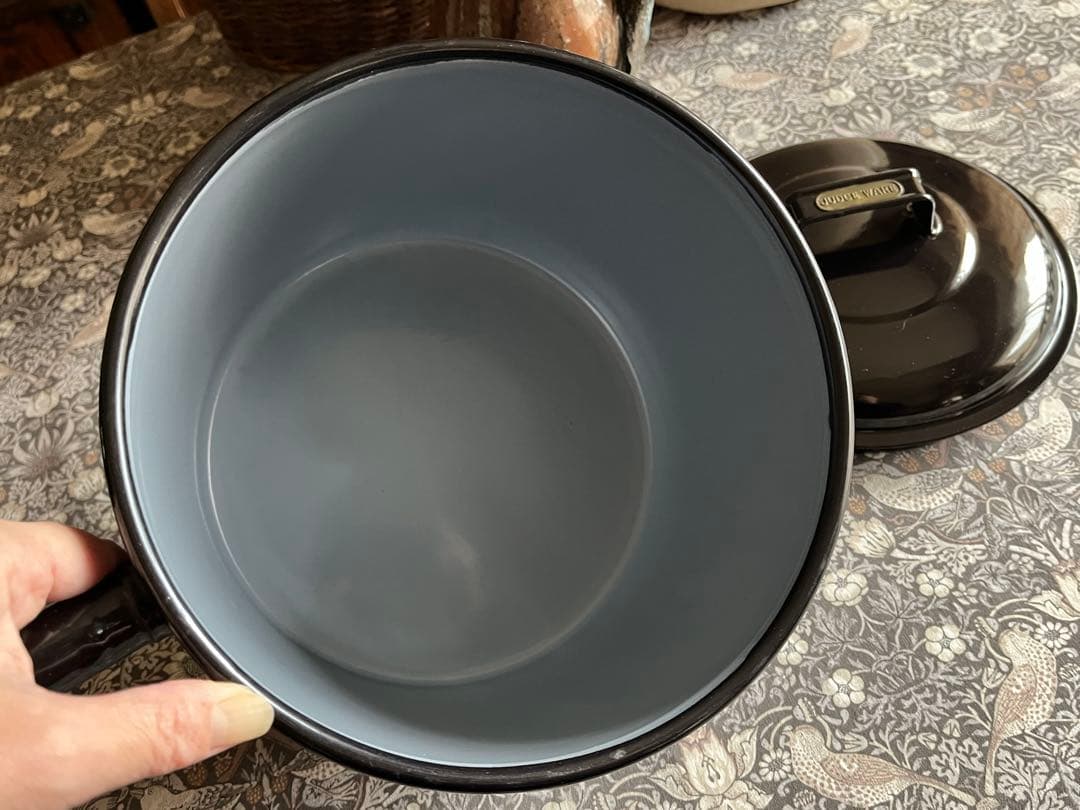 イギリス　アンティーク　JUDGE WARE ホーロー　ソースパン　鍋　エナメル