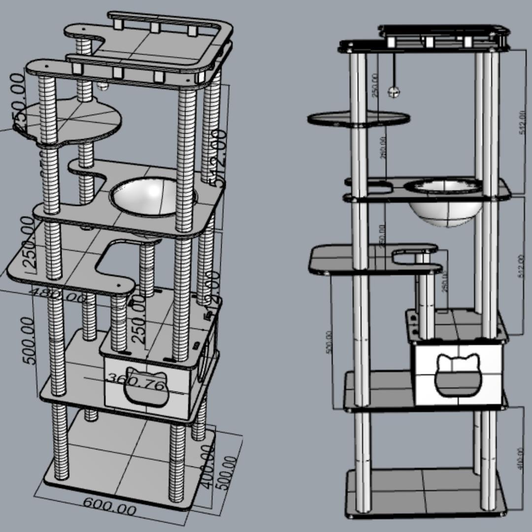 アウトレット2 キャットタワー 木製 宇宙船　展望台　多頭飼い 大型 178cm