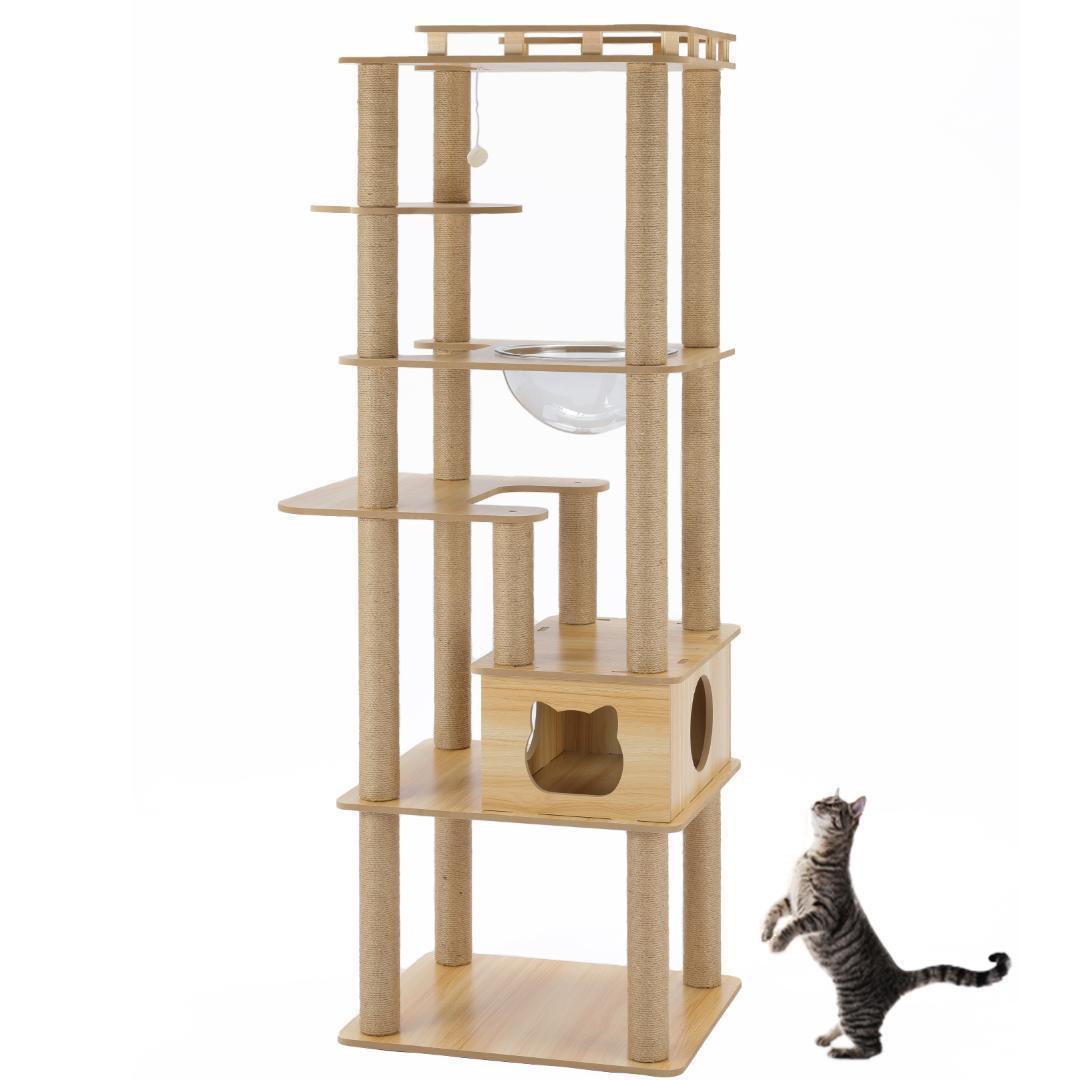 アウトレット2 キャットタワー 木製 宇宙船　展望台　多頭飼い 大型 178cm