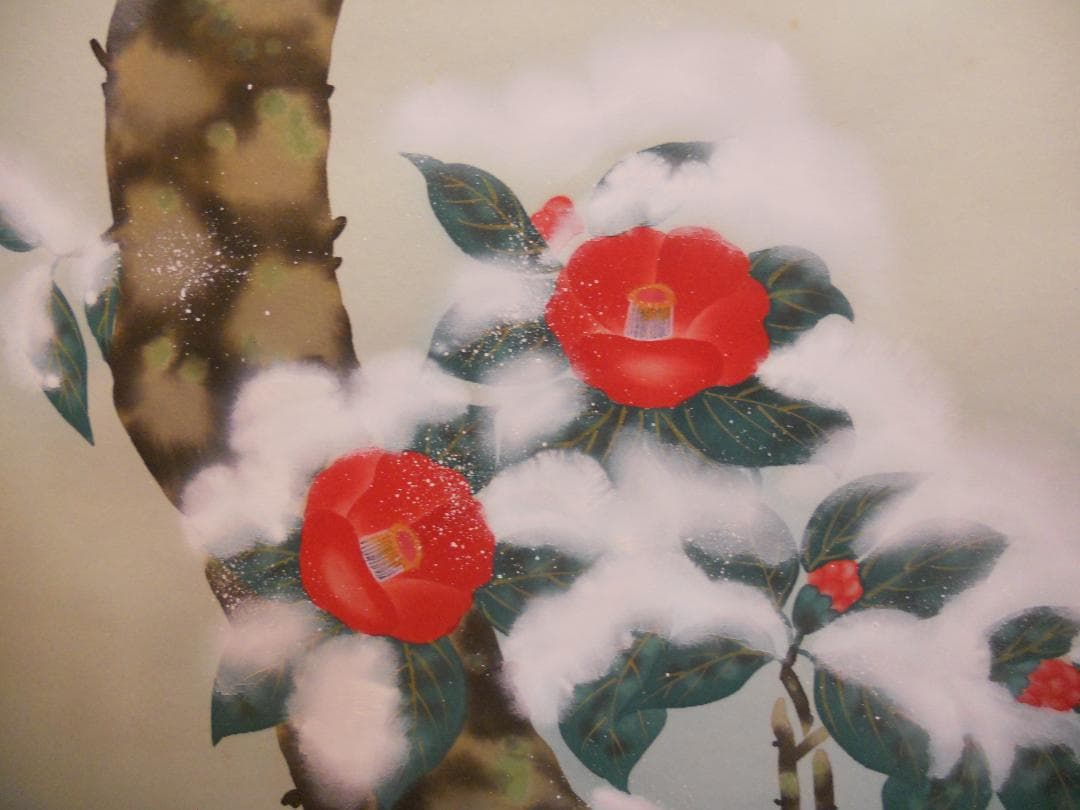 掛け軸 小川大鳳 『 寒椿 』 軸装 茶道具 掛軸 美品 です。