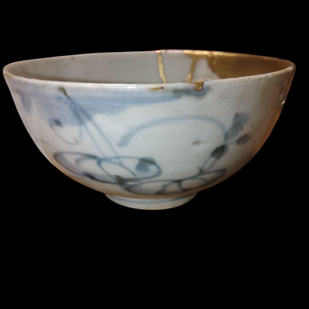 初期伊万里　ナズナ文染付碗　くらわんか　金継ぎ　骨董品　古美術