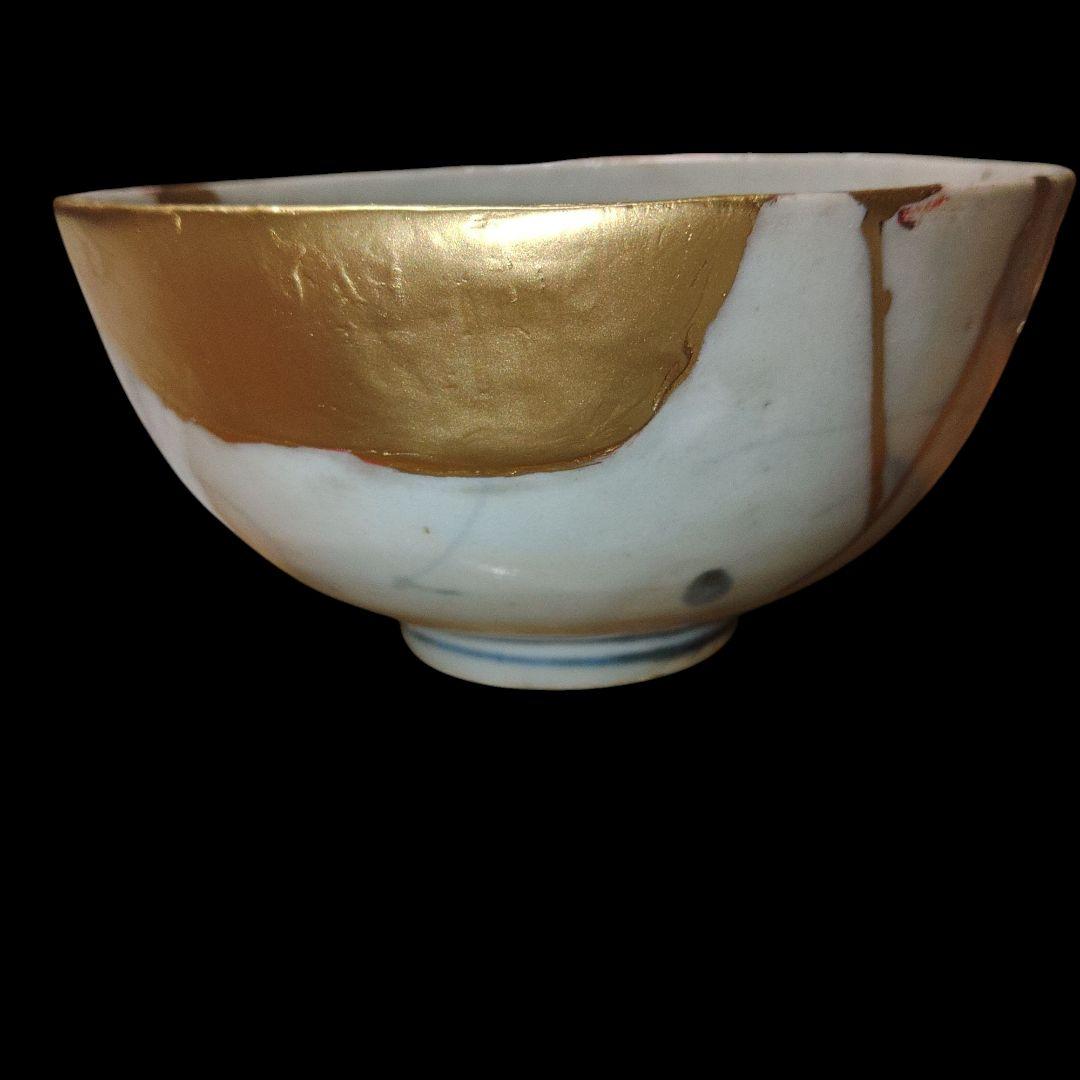 初期伊万里　ナズナ文染付碗　くらわんか　金継ぎ　骨董品　古美術