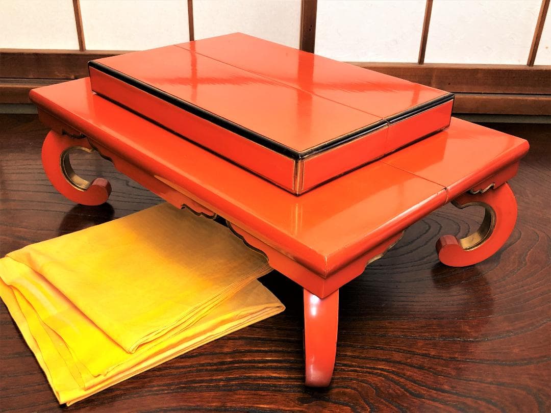 【 面金洗朱花台 壱組 】　明治～昭和初期　稲葉家収蔵品