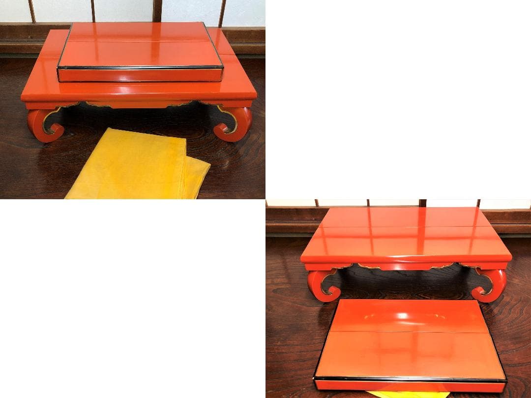 【 面金洗朱花台 壱組 】　明治～昭和初期　稲葉家収蔵品