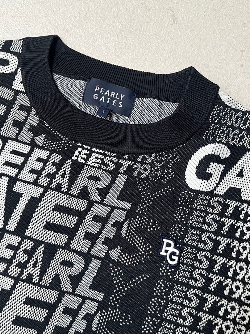 美品 サイズ1 PEARLY GATES ブラックニットセーター ロゴプリント