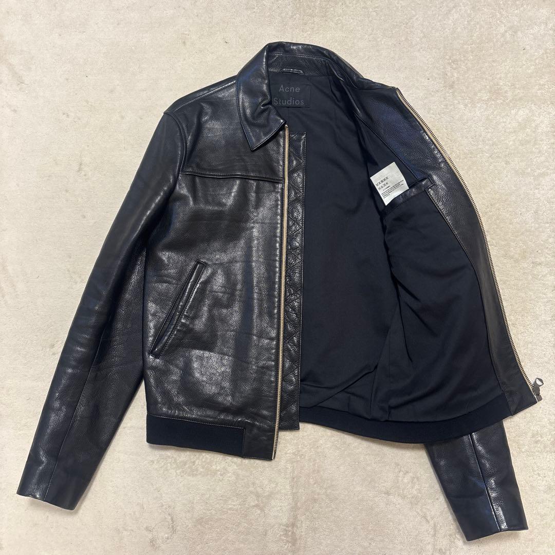 美品⭐️ACNE STUDIOUS カーフレザー　ジャケット　ブラック　リブ　46
