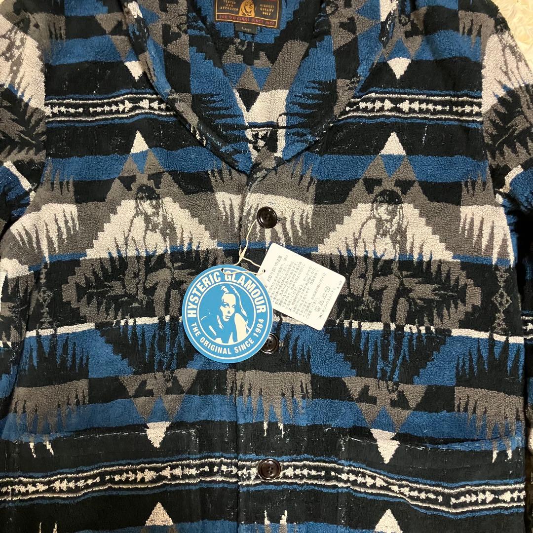 未使用　ヒステリックグラマー　ニット　総柄　ショールカラー　ブルー　L