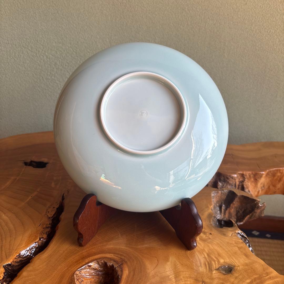 人間国宝 塚本快示 青白磁水鳥文 鉢 共箱