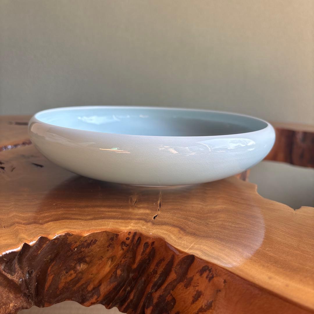 人間国宝 塚本快示 青白磁水鳥文 鉢 共箱