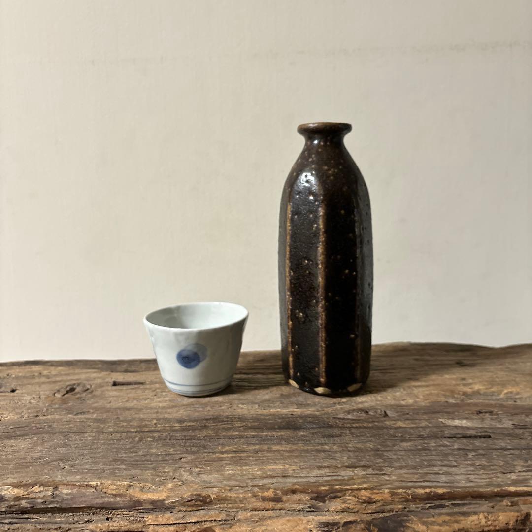 民芸陶器　徳利花入　出石窯　古道具　アンティーク酒器　花器　李朝　黒高麗　古民芸