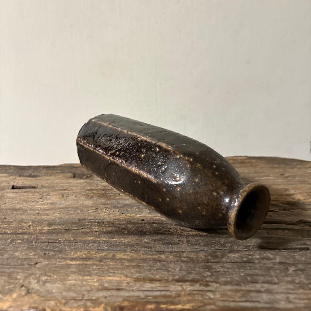 民芸陶器　徳利花入　出石窯　古道具　アンティーク酒器　花器　李朝　黒高麗　古民芸