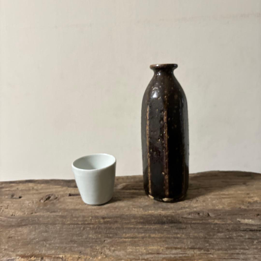 民芸陶器　徳利花入　出石窯　古道具　アンティーク酒器　花器　李朝　黒高麗　古民芸