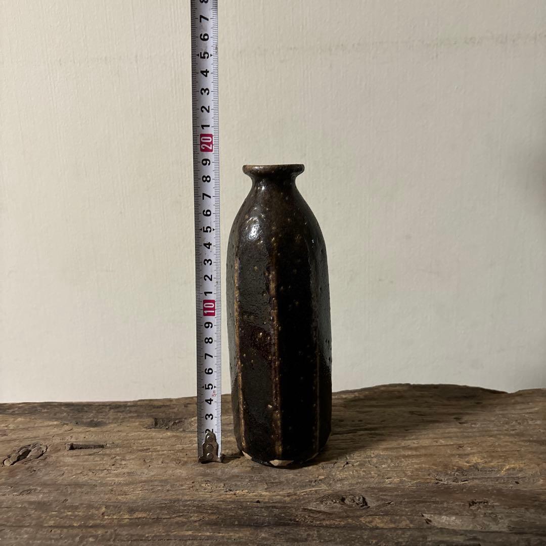 民芸陶器　徳利花入　出石窯　古道具　アンティーク酒器　花器　李朝　黒高麗　古民芸