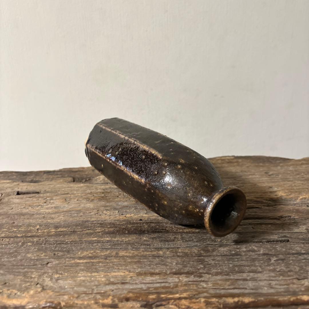 民芸陶器　徳利花入　出石窯　古道具　アンティーク酒器　花器　李朝　黒高麗　古民芸