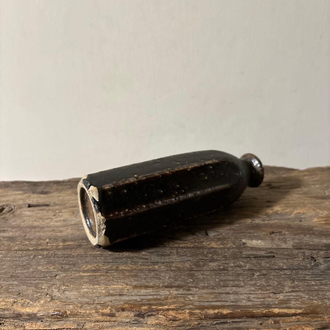 民芸陶器　徳利花入　出石窯　古道具　アンティーク酒器　花器　李朝　黒高麗　古民芸