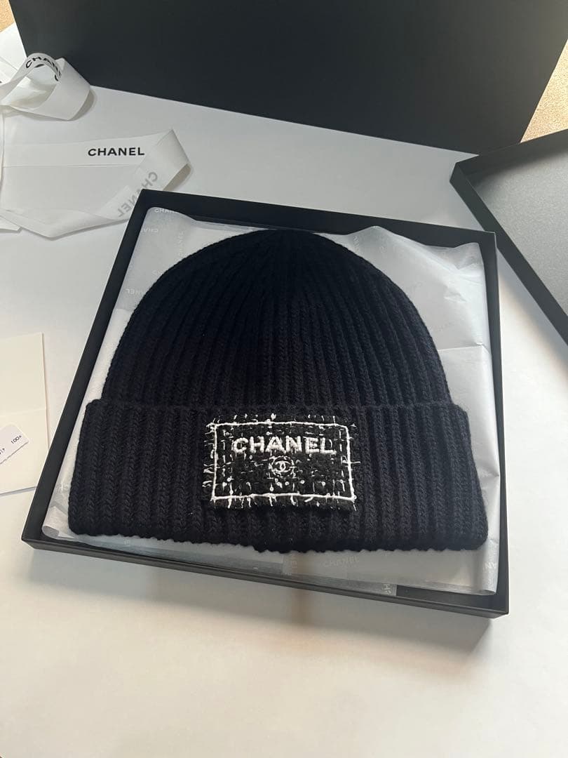 新作　新品　CHANEL ブラック ニット帽 カシミヤ