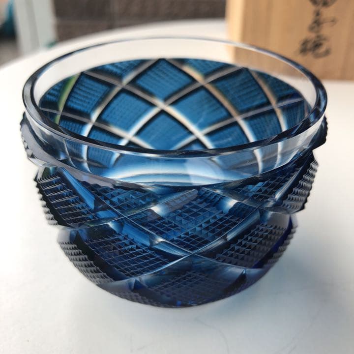 復刻薩摩切子 藍色切子碗 昭和レトロ✿︎