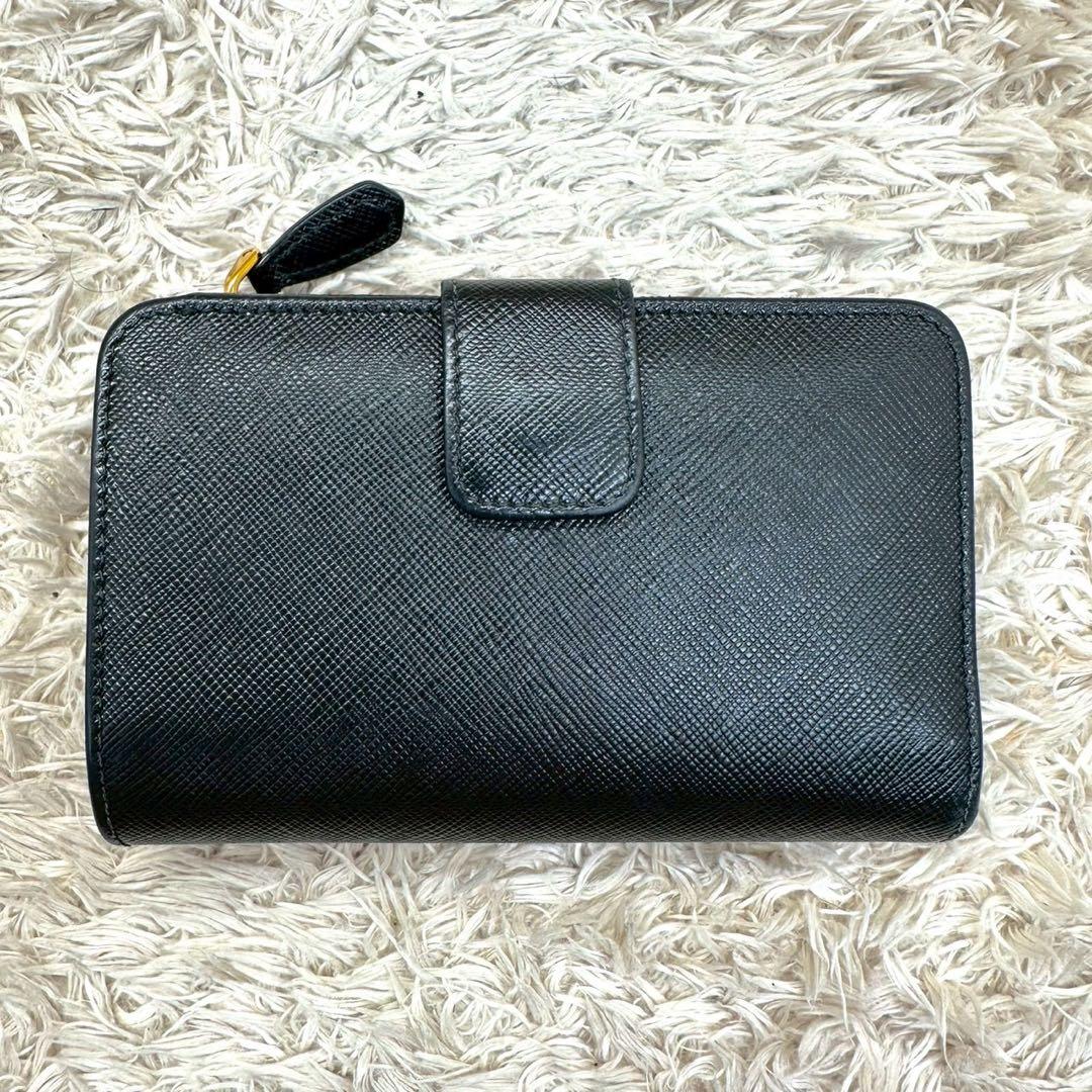 【極美品】プラダ 二つ折り財布 サフィアーノレザー ブラック