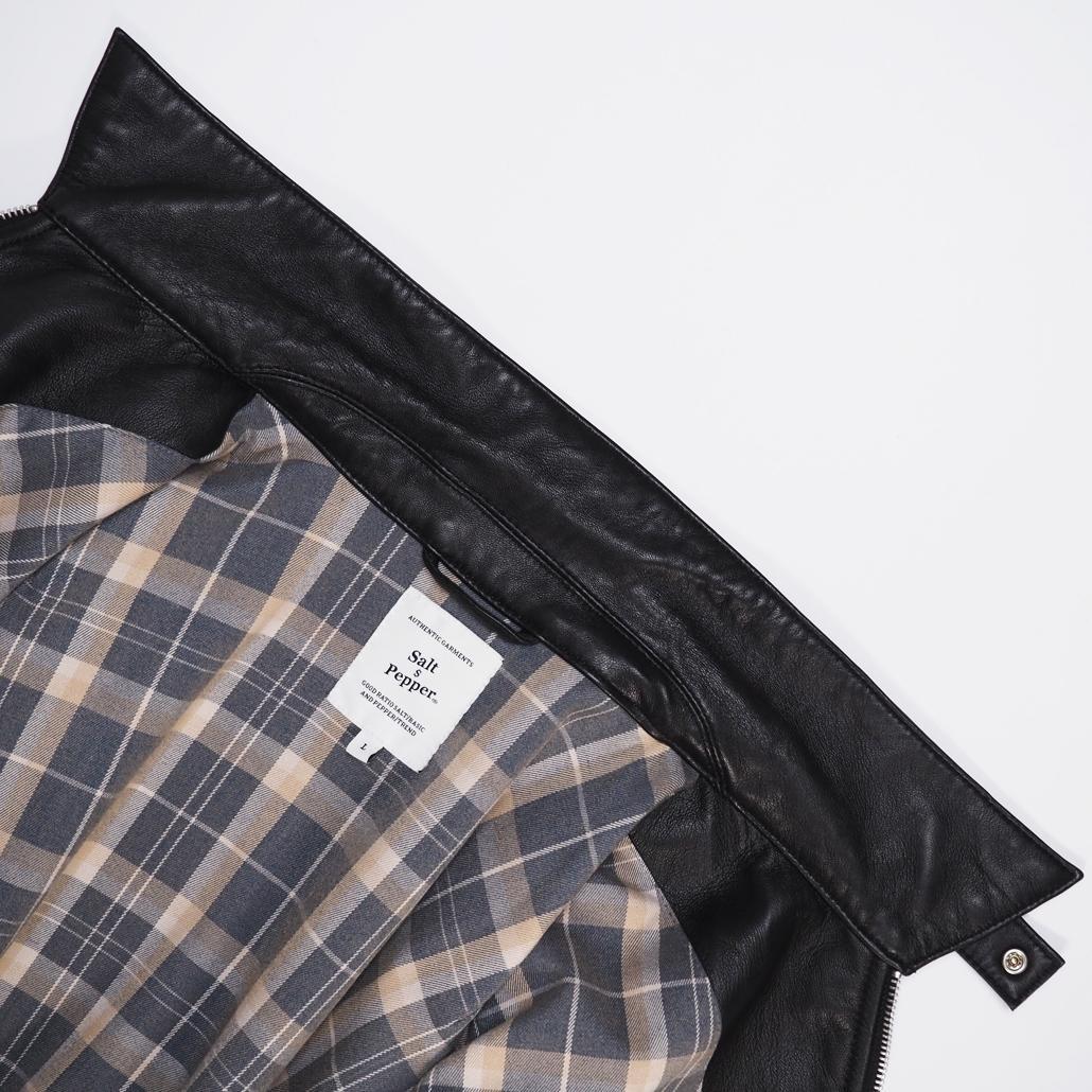 美品 Salt&Pepper ブラックラムレザージャケット 裏チェック Lサイズ