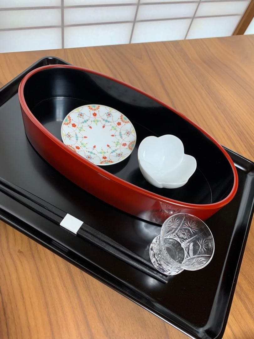 輪島塗重箱 二段　楕円グラデーション