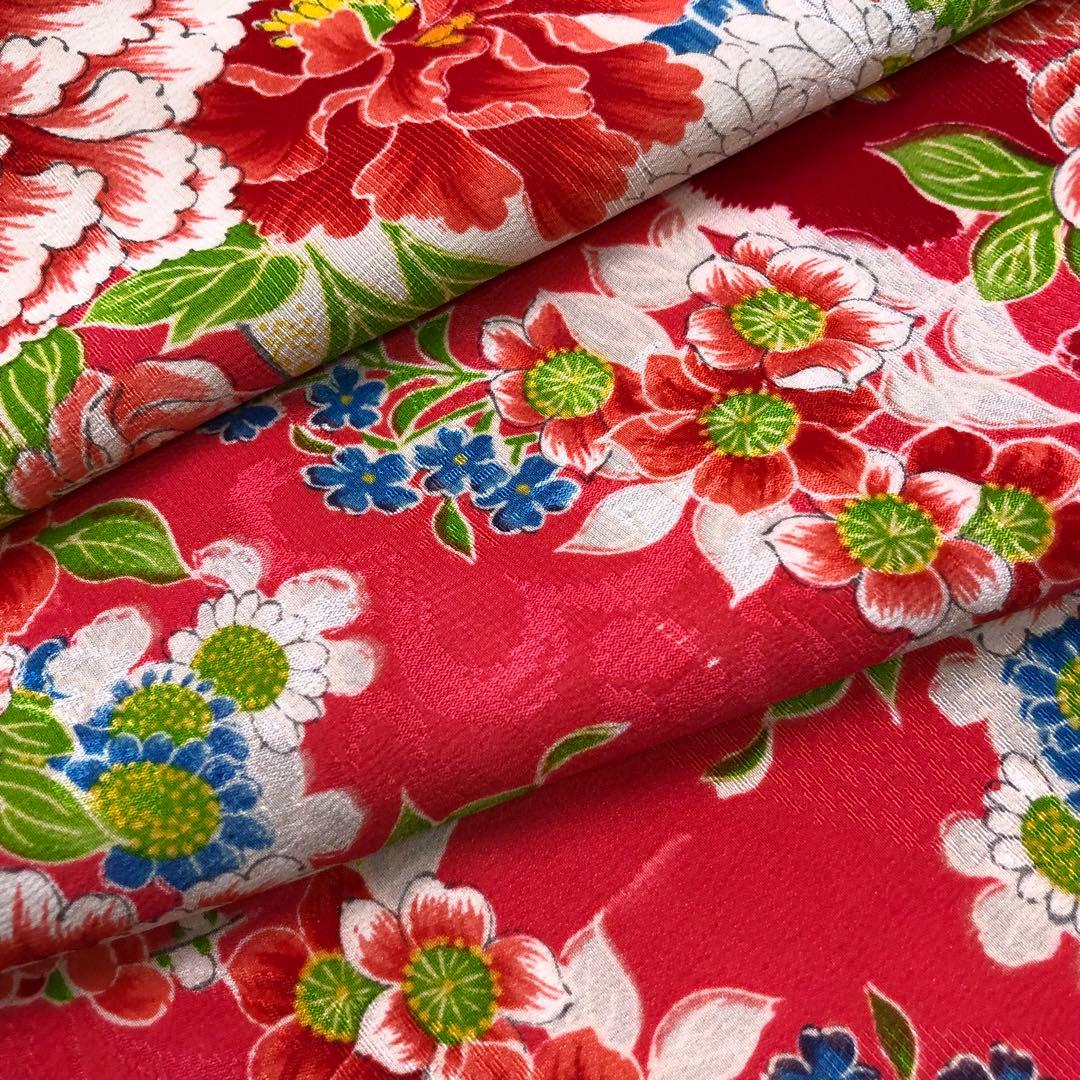 子供着物 十三詣り 花模様 鳥 紅赤色 CK-7375