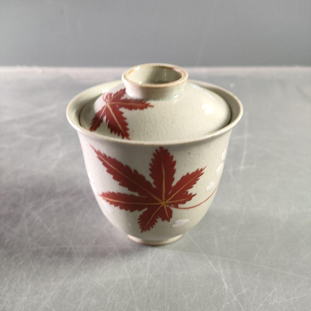 A874-3/平安菊渓 造/仁清写雲錦模様小蓋茶碗(蓋4客・碗5客)